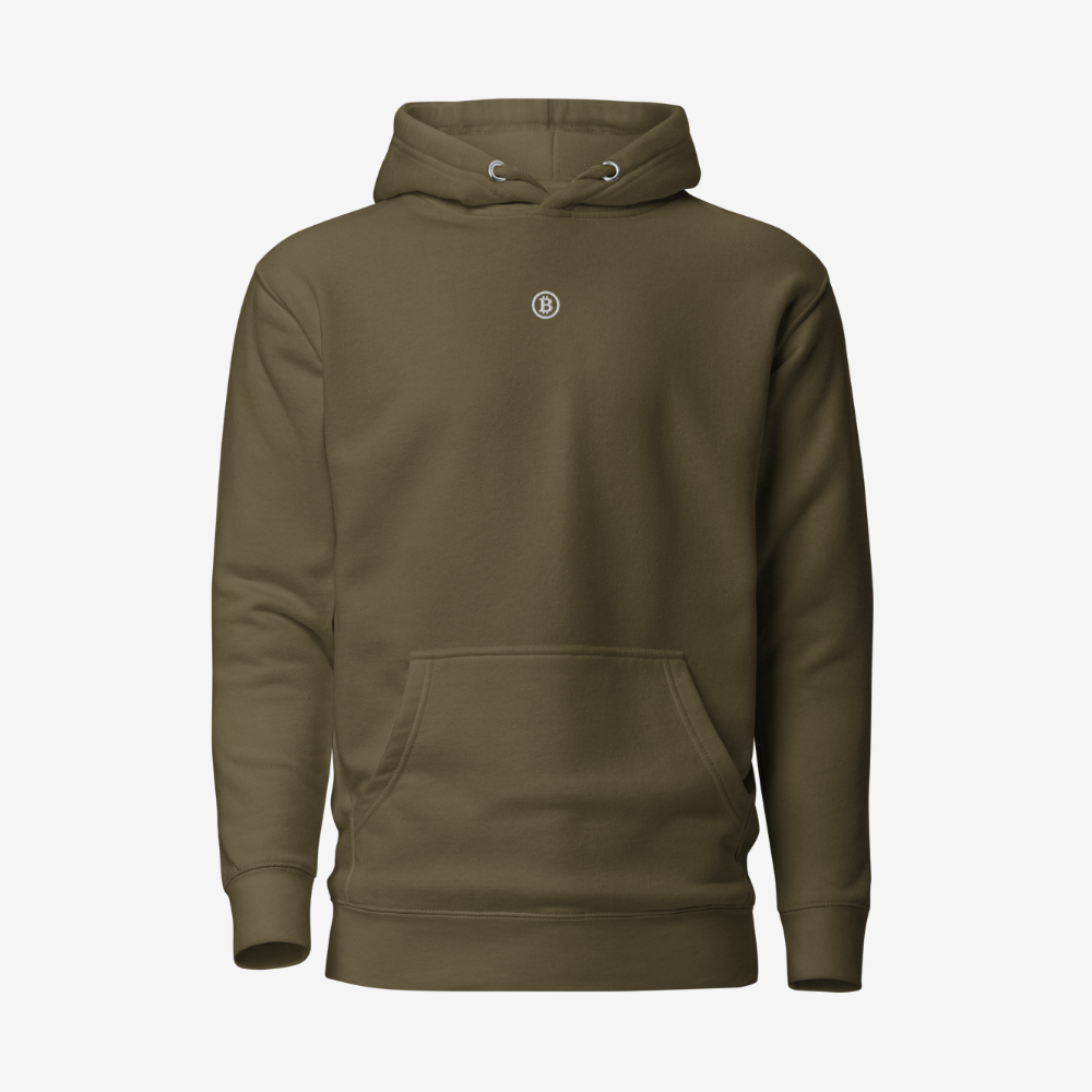 Classic Bitcoin logo hoodie khaki front