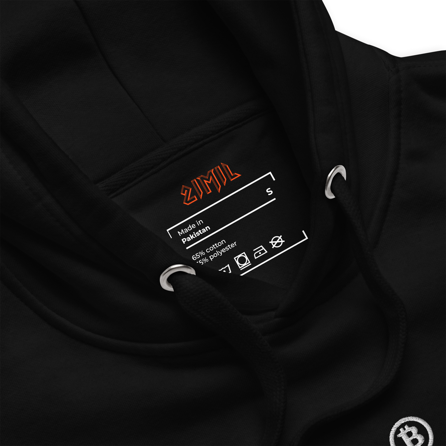 Classic Bitcoin logo hoodie black inside label