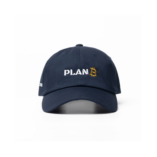 Navy Blue 100k Special Edition PlanB cap with Golden stitched Bitcoin logo