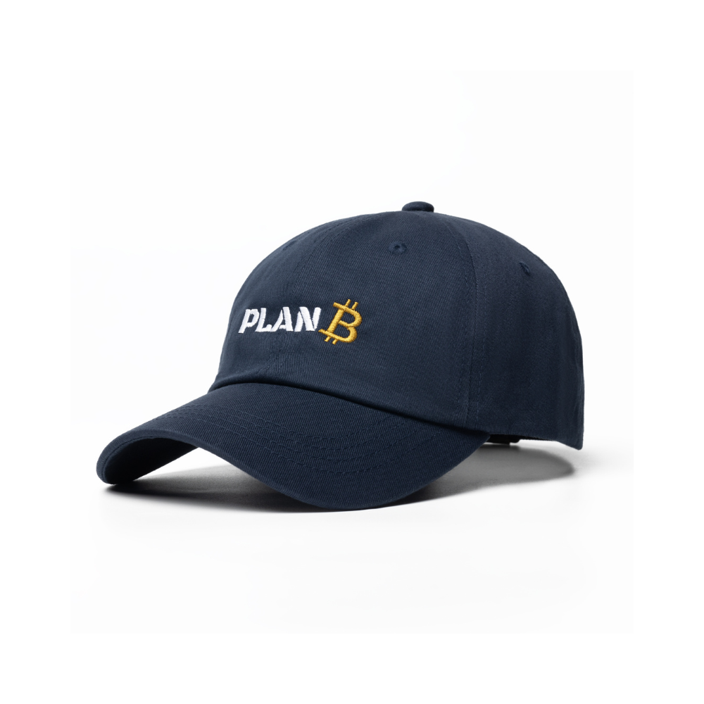 Navy Blue 100k Special Edition PlanB cap with Golden stitched Bitcoin logo