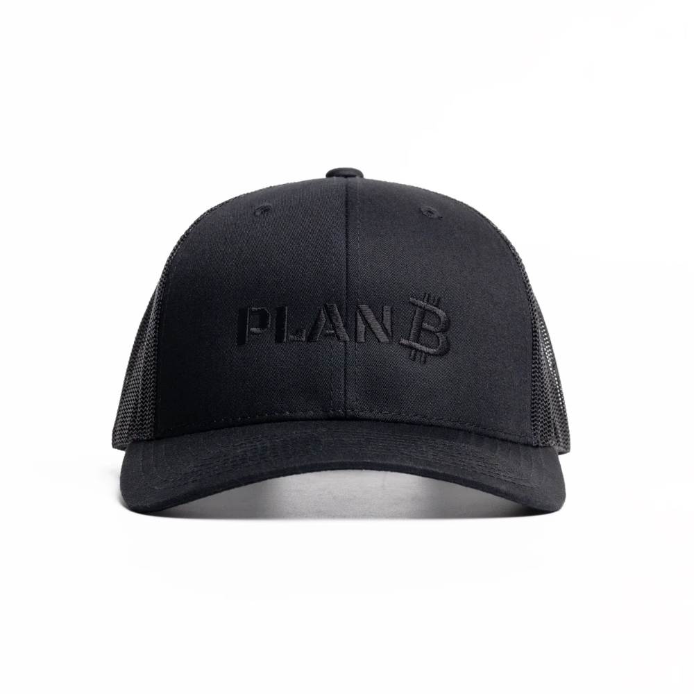 Black PlanB Stealth Trucker Cap with embroidered black PlanB logo 
