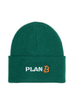 Load image into Gallery viewer, Green PlanB beanie with white and orange embroidered PlanB logo on the front
